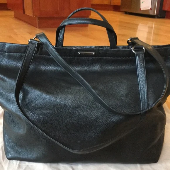 REBECCA MINKOFF | Large Black Leather Tote / Weekender Bag - Picture 4 of 16
